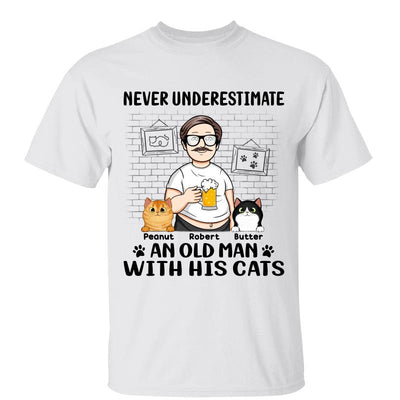 Funny Cartoon Man Never Underestimate An Old Man With Cats Personalized Shirt