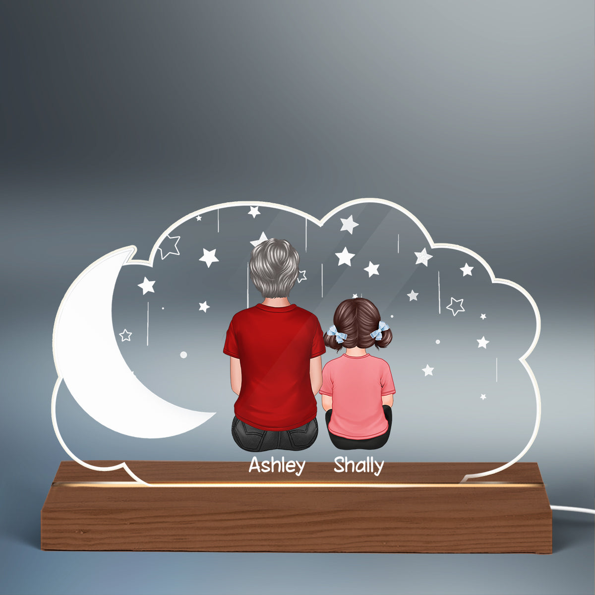 Grandma Grandkids Moon Cloud Personalized Custom Shape LED Night Light