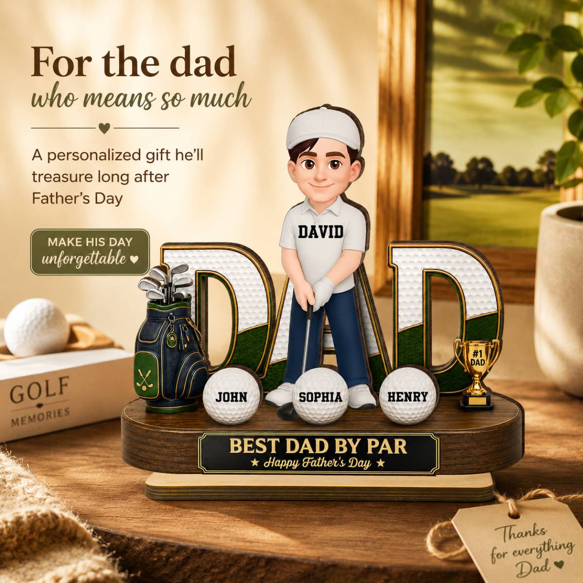 Golf Dad Legend Best Dad By Par - Personalized 2-Layered Wooden Plaque - Father's Day Gift For Dad