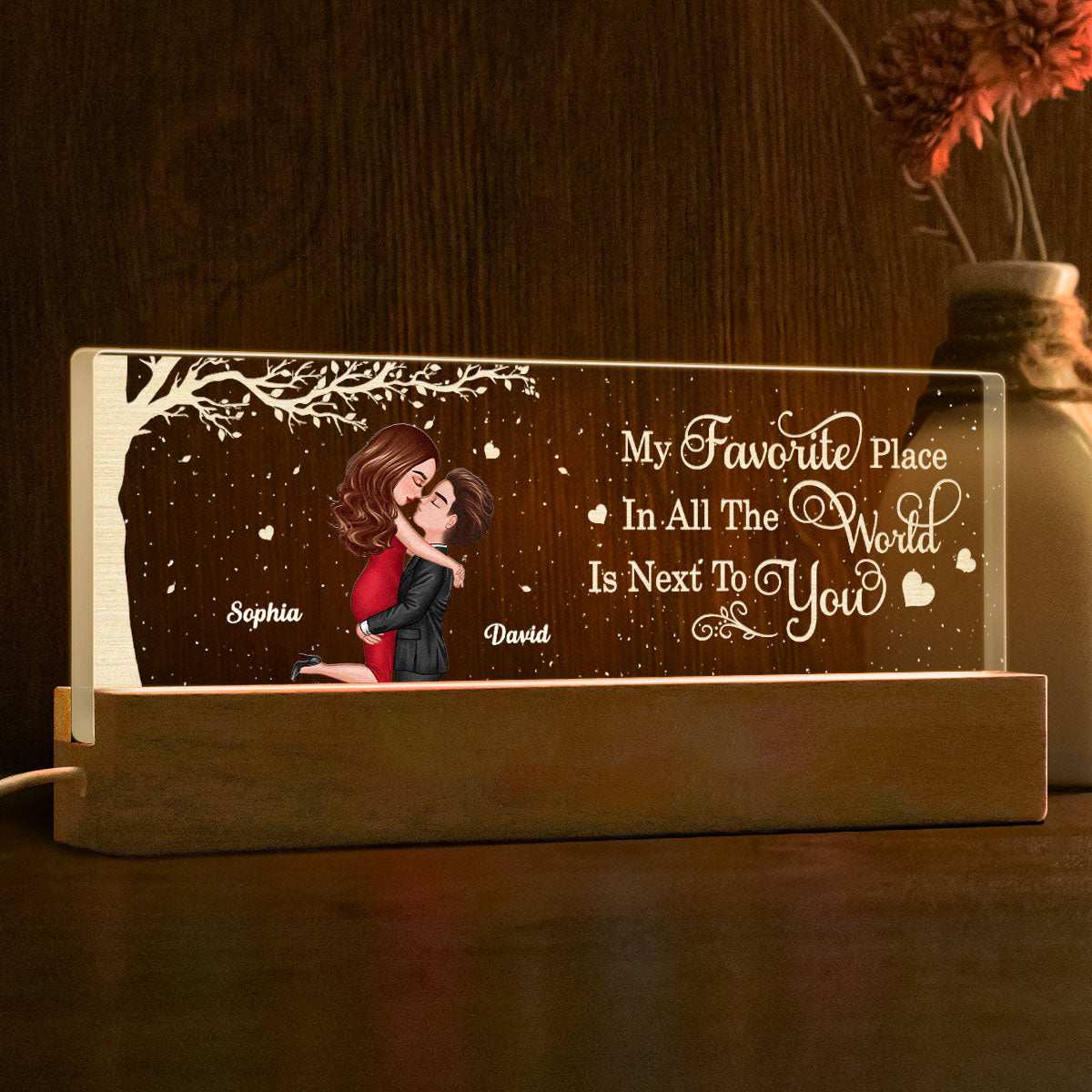 Favorite Place In The World Couple Kissing Personalized Acrylic LED Night Light, Gift For Him, For Her