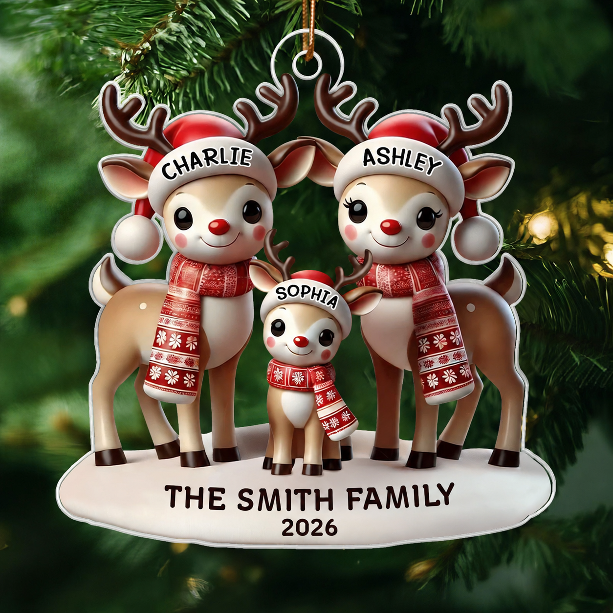 Reindeers Family Christmas Personalized Acrylic Ornament