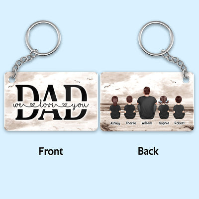 Retro Beach Landscape Dad And Kids Personalized Acrylic Keychain
