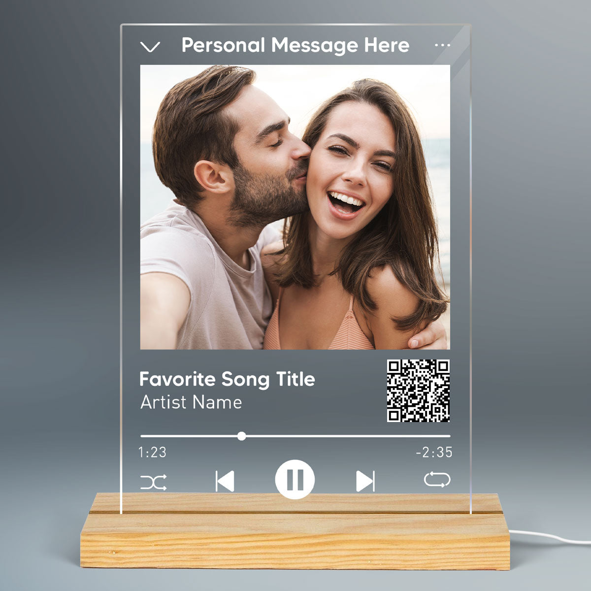 Favorite Song & Photo Scannable QR Code Personalized Rectangle Acrylic Plaque With LED Night Light - Gift For Her - Gift For Him