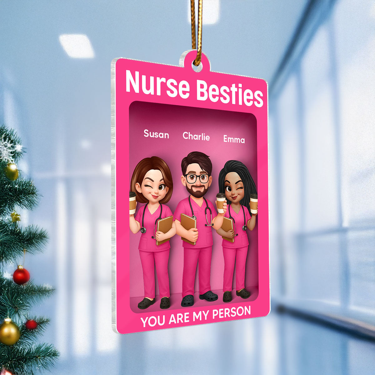 Nurse Besties 3D Effect Toy Box Action Figure - Personalized Acrylic Ornament - Christmas Gift For Coworkers