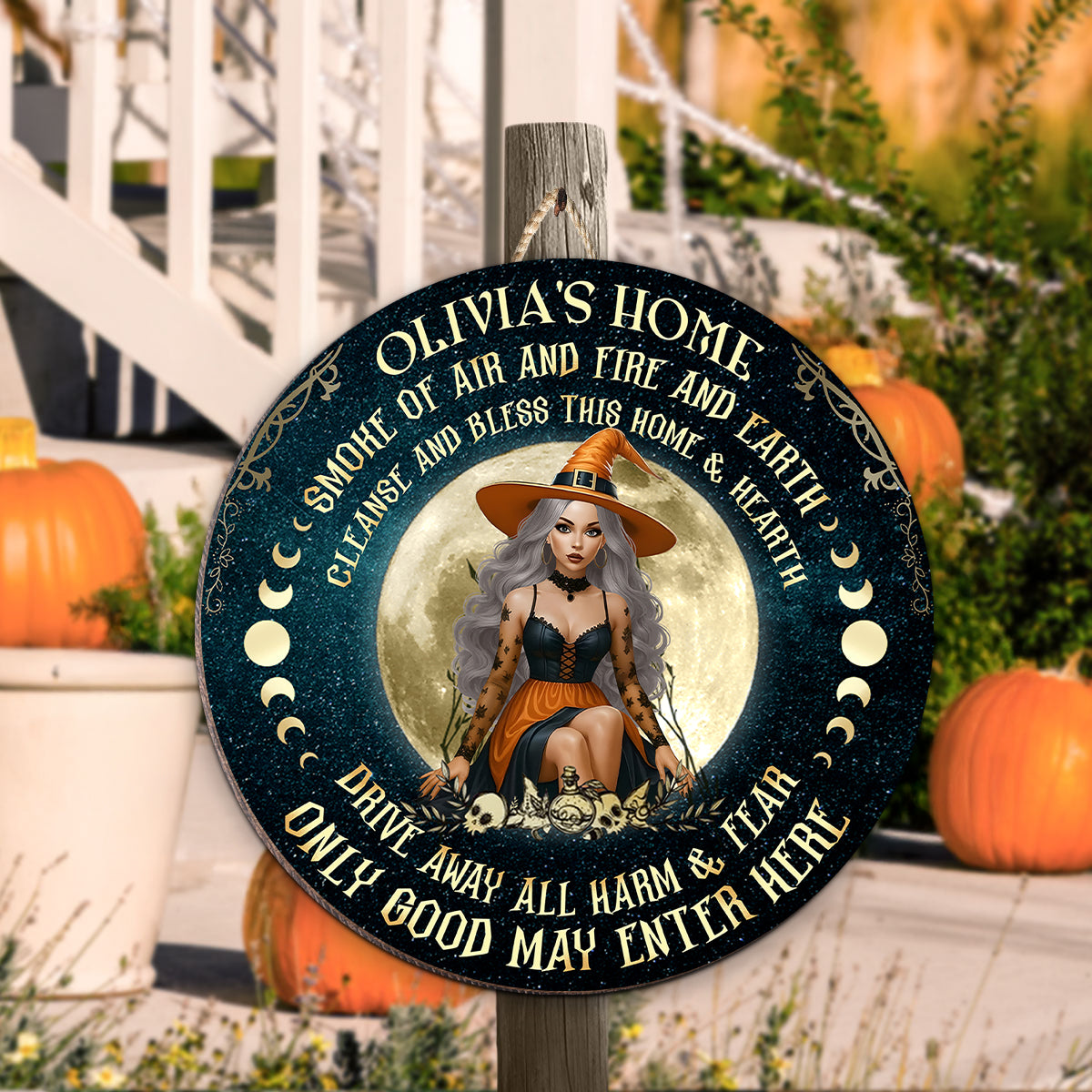 Home of Witch, Smoke of Air and Fire and Earth Personalized Wooden Door Sign, Halloween Decor