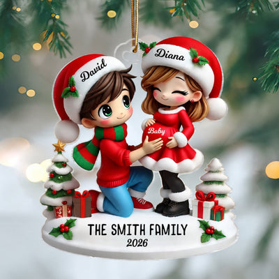 We Are Expecting A Baby Pretty Couple Personalized Acrylic Ornament, Christmas Gift for New Mom, New Dad, Pregnancy Announcement Gift