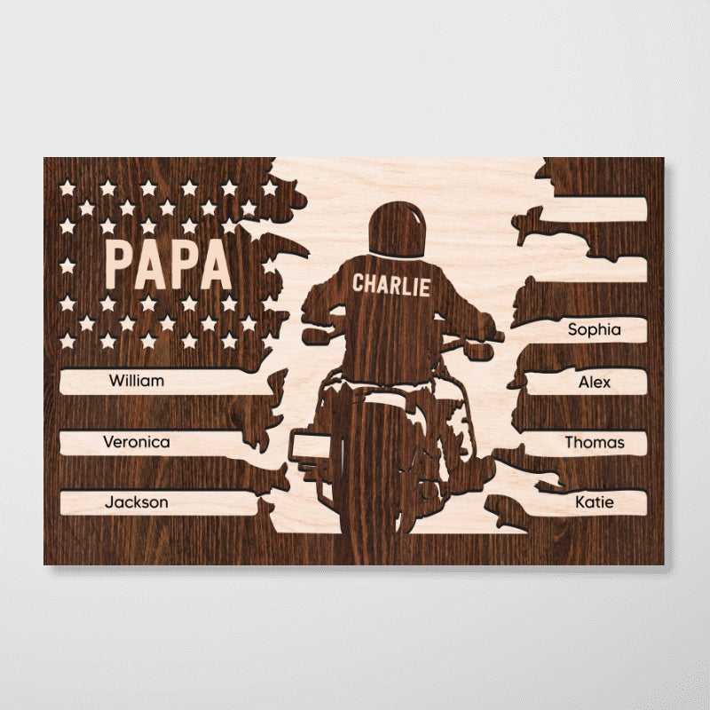 Best Biker Papa Grandpa Ever Nation Flag Kids Names Personalized Poster