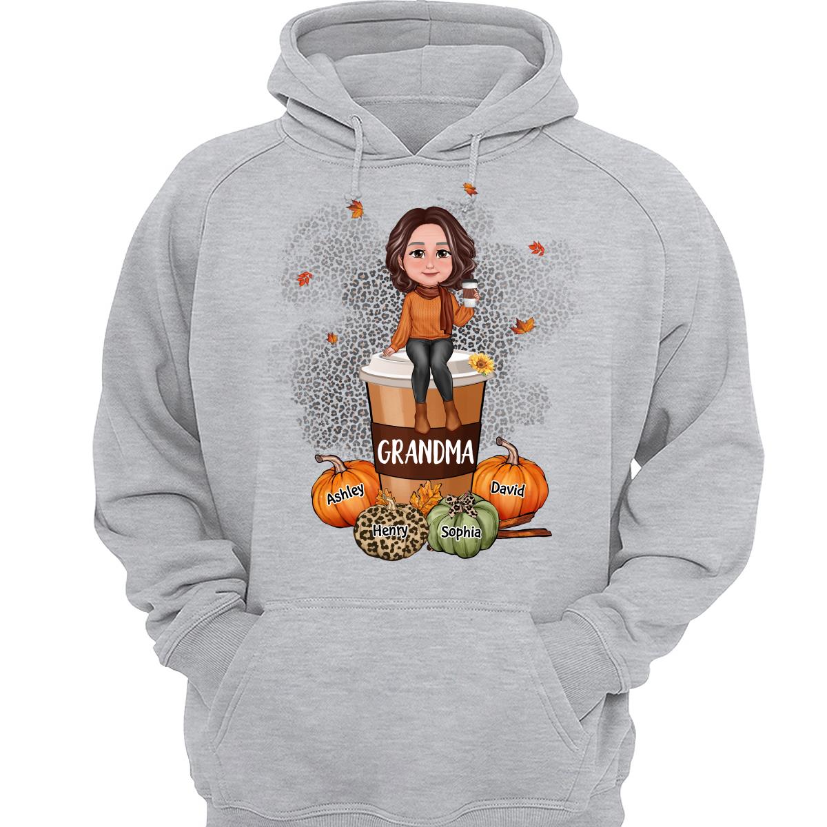 Grandma Mom Sitting On Pumpkin Spice Latte Personalized Shirt