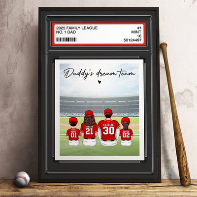 Baseball No. 1 Dad Man & Kids Sitting Trading Card Style Personalized Poster