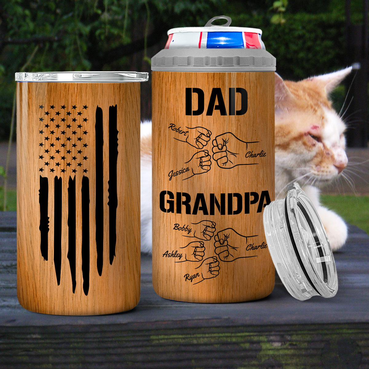 Dad Grandpa Fist Bump Personalized Can Cooler| Coolest Father's Day Gift For Grandpa, Dad