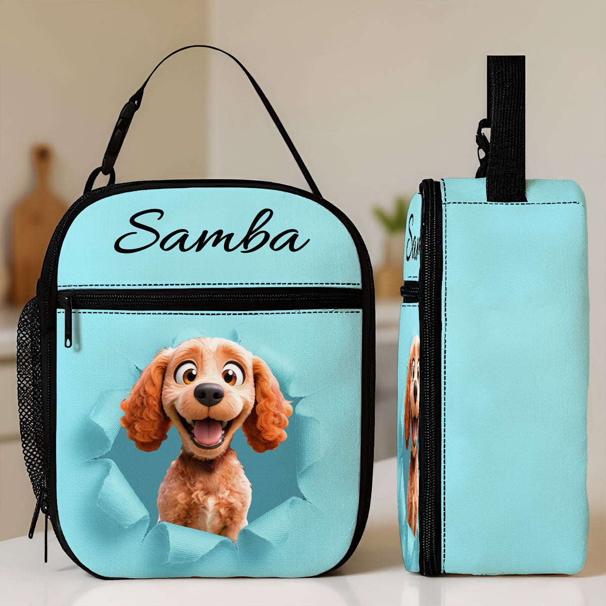 Cute Cartoon Dog Custom Name Personalized Insulated Kid Lunch Bag, Back to School Lunch Bag for Kids