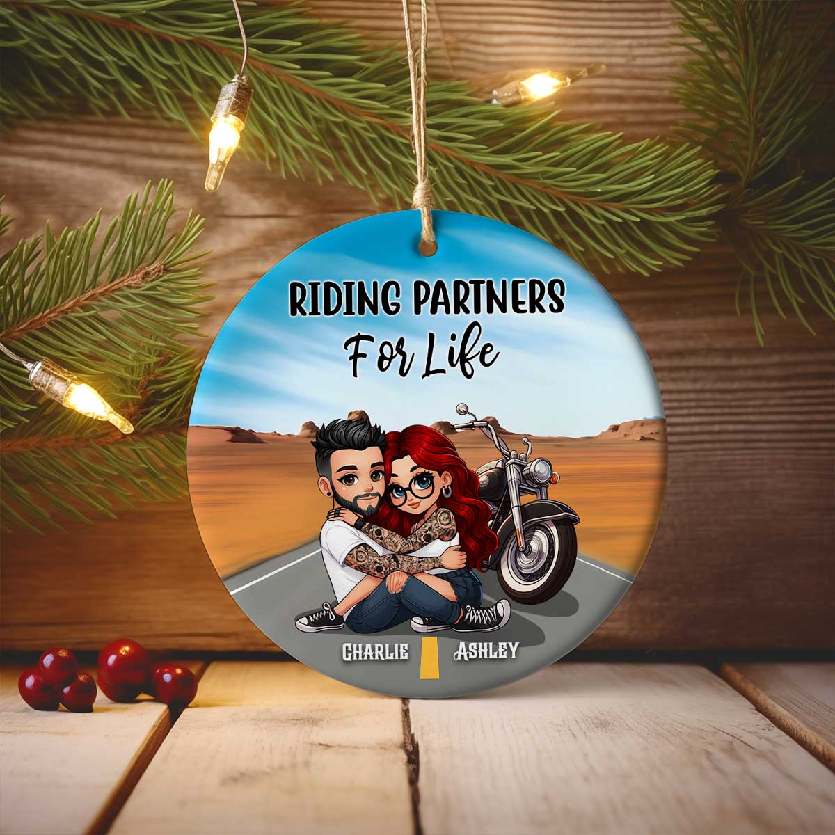 Couple Riding Side By Side Personalized Ornament for Biker Couples, Anniversary Gift, Christmas in July Gift for him, for her