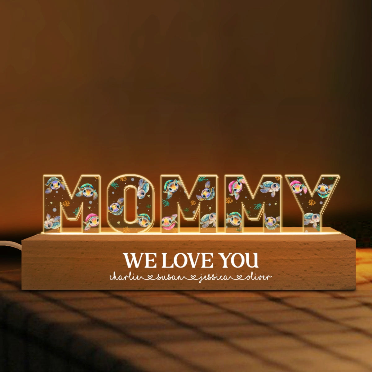 Mommy Cute Animals Turtles Dinosaurs Sharks Bears Dolphins Personalized Acrylic LED Night Light