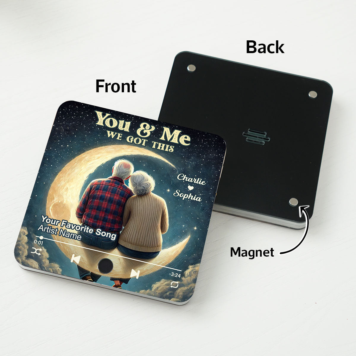 Old Couple Love To The Moon And Back Personalized Music Fridge Magnet, Valentine's Gift For Her, Gift For Him