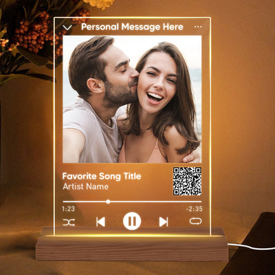 Couple Photo Custom Message Scannable QR Code Personalized Rectangle Acrylic Plaque With LED Night Light