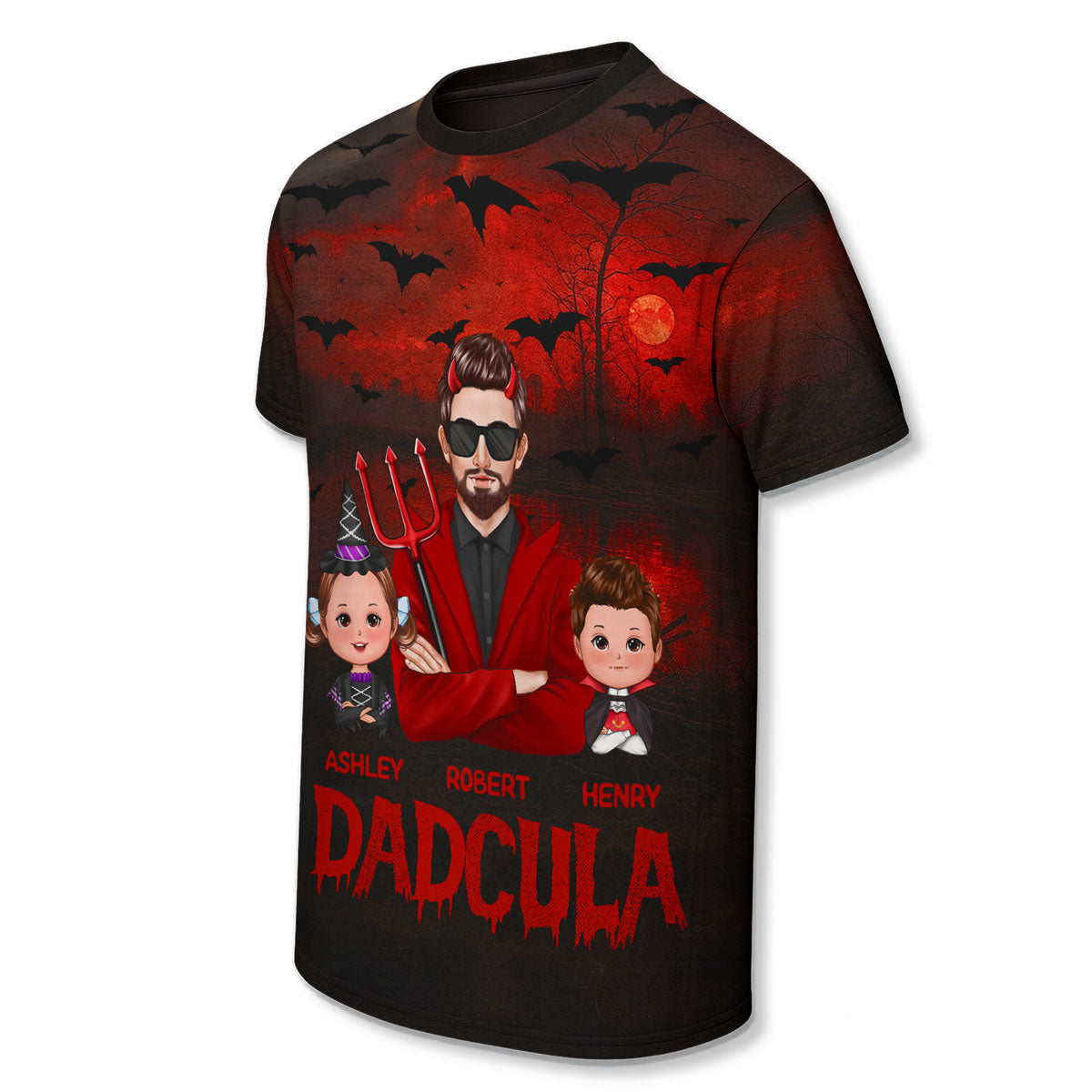 Halloween Dad Grandpa With Kids Dracula Personalized Shirt