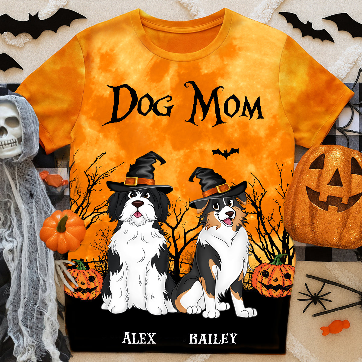 Dog Mom Halloween Moon Light Bat Tree - Personalized 3D Shirt