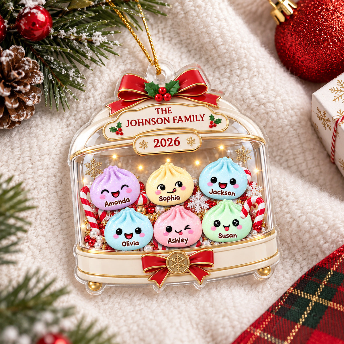 Squishy Glitter Dumpling Family Name - Personalized Acrylic Ornament - Custom Family Ornament, Kids Christmas Gift