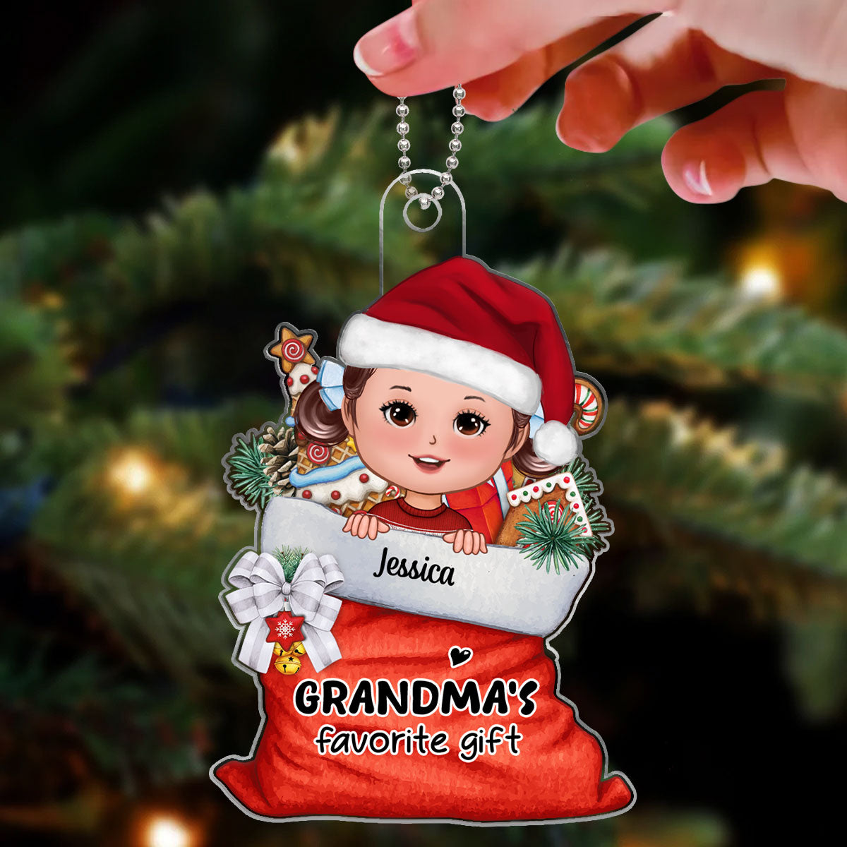 Grandma‘s Favorite Gifts Christmas Gift Bag Personalized Acrylic Ornament