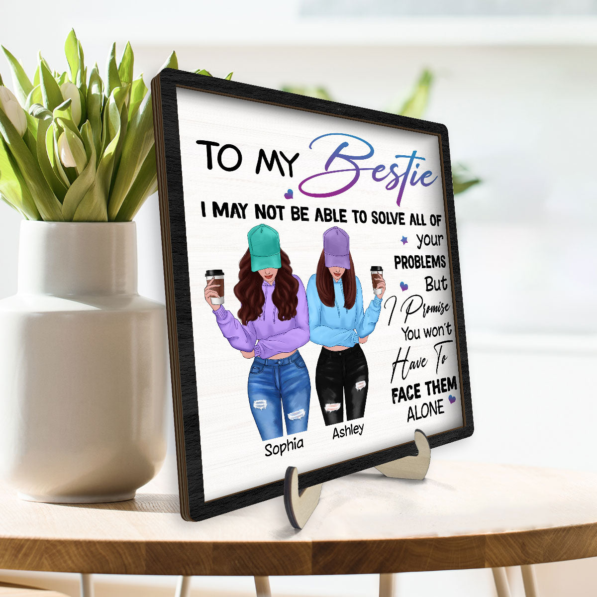 To My Bestie Front View Personalized 2-layer Wooden Plaque