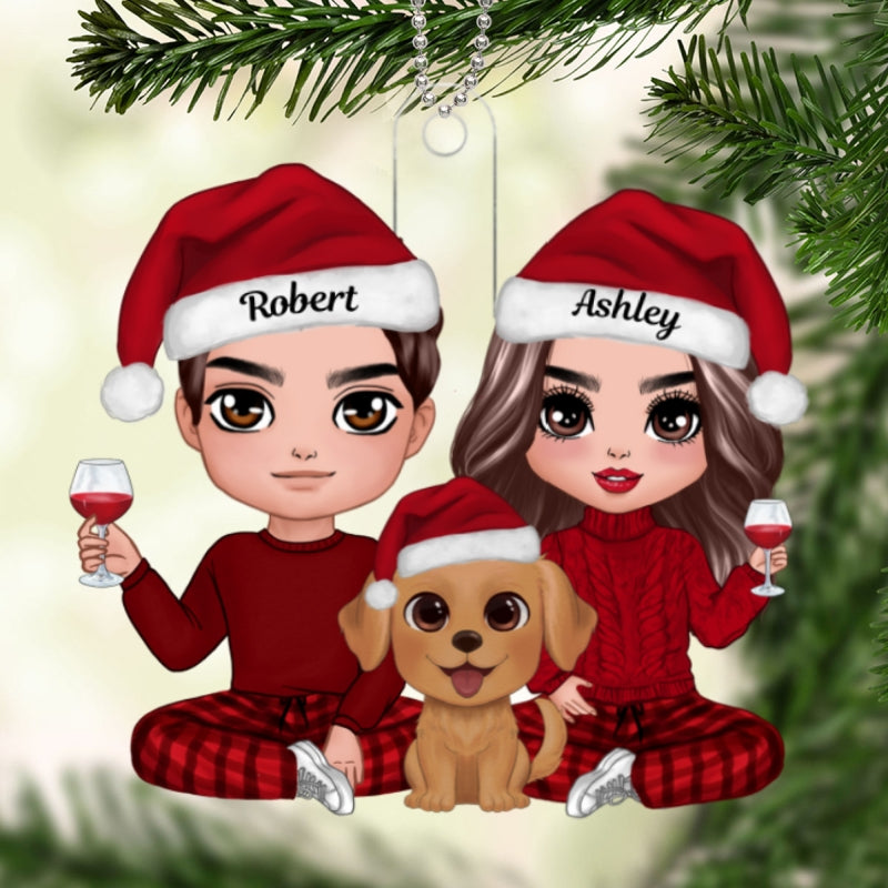 Doll Couple And Watercolor Cute Dogs You Me And The Dogs Christmas Gift Personalized Acrylic Ornament