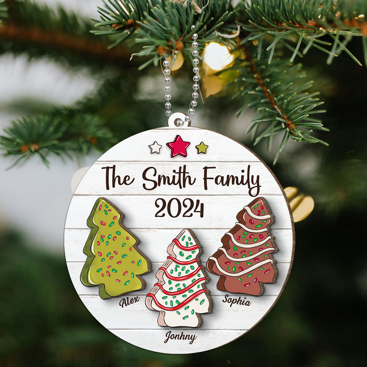 Christmas Tree Cakes Family Members Name Personalized 2-Layer Wooden Ornament