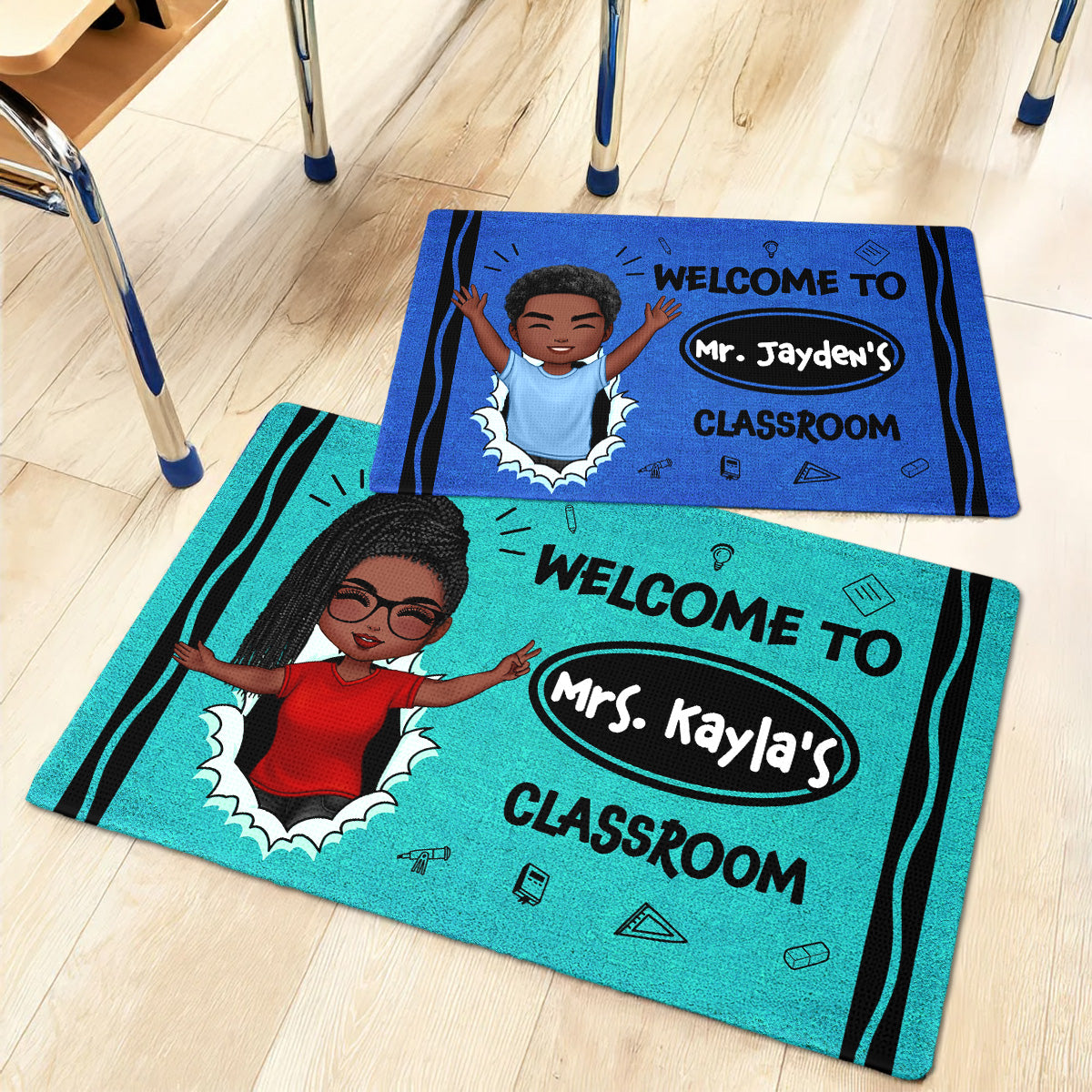 Welcome To My Class Happy Teacher Crayon Theme Personalized Doormat, Classroom Decor