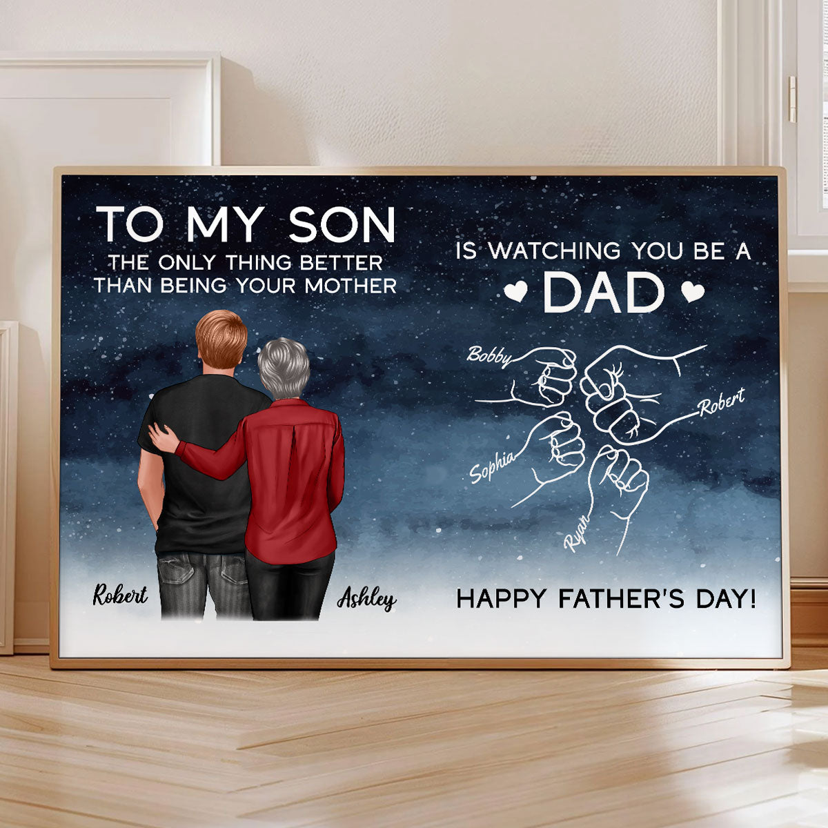 Watching You Be A Dad From Mom Dad To Son Starry Night Personalized Poster, Gift For Son