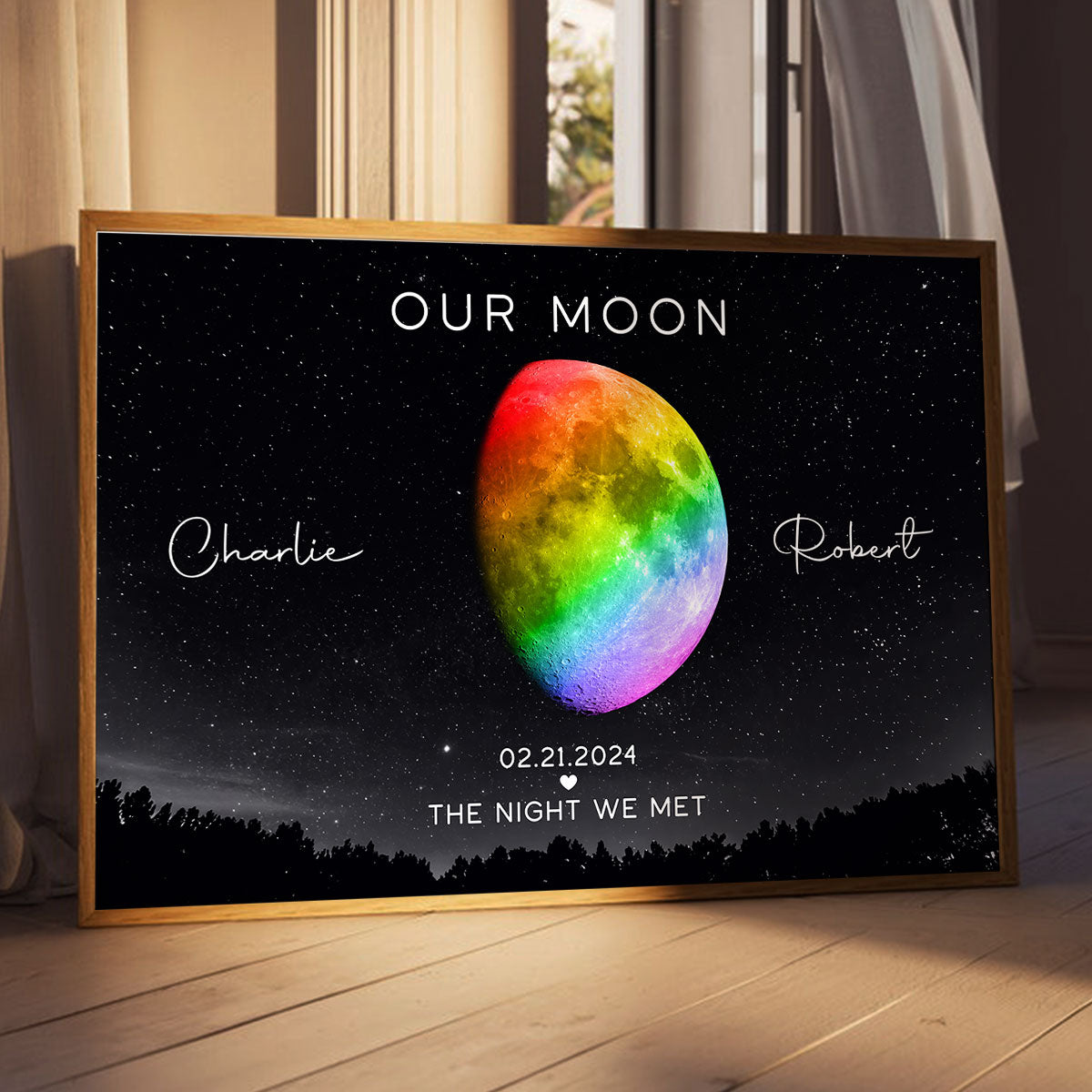 Our Moon LGBTQ Couple Gift Moon Phase Art Personalized Poster, Pride Month Gift, Anniversary Gift