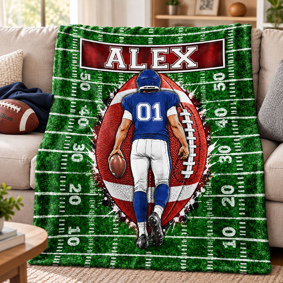 Custom Football Player - Personalized Fleece Blanket - Graduation Gift for Seniors, Christmas Gift for Sons, Grandsons