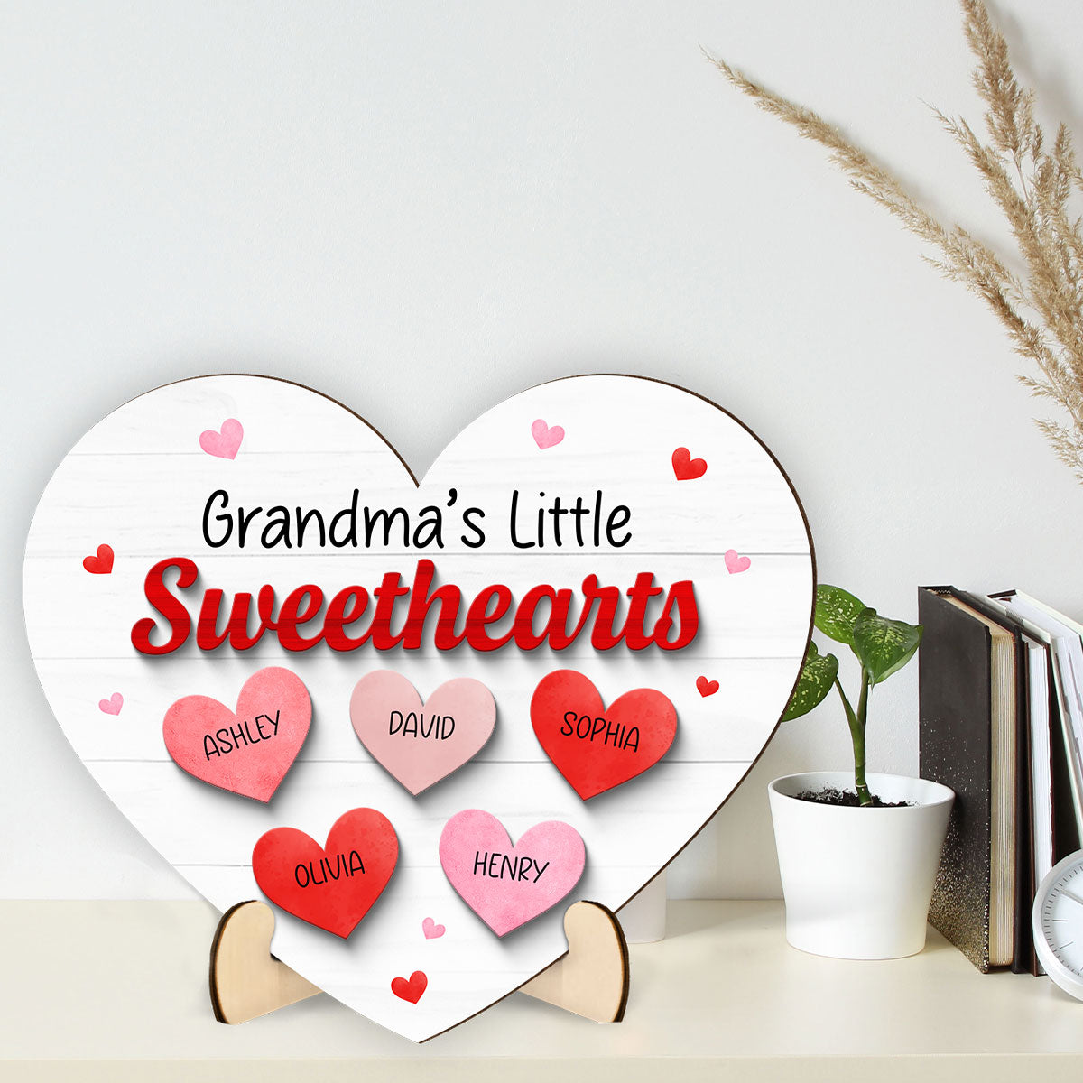 Grandma Mom Little Sweathearts Personalized 2-layer Wooden Plaque