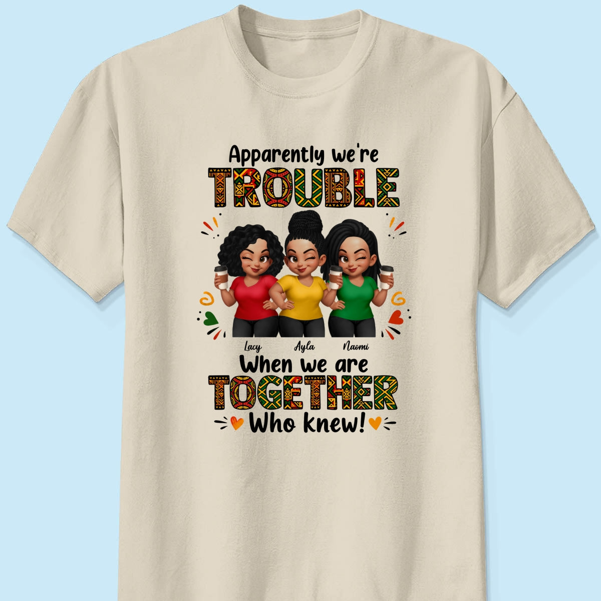 Tribal Pattern Besties Trouble Together - Personalized Shirt - Birthday Gift, Gift For Best Friends