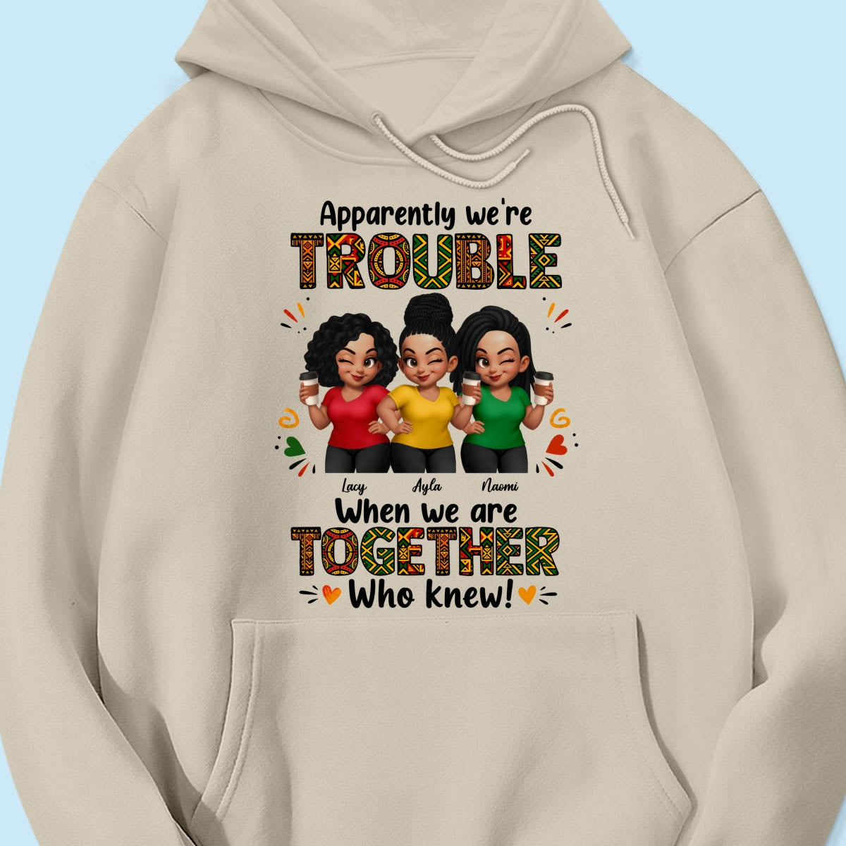 Tribal Pattern Besties Trouble Together - Personalized Shirt - Birthday Gift, Gift For Best Friends