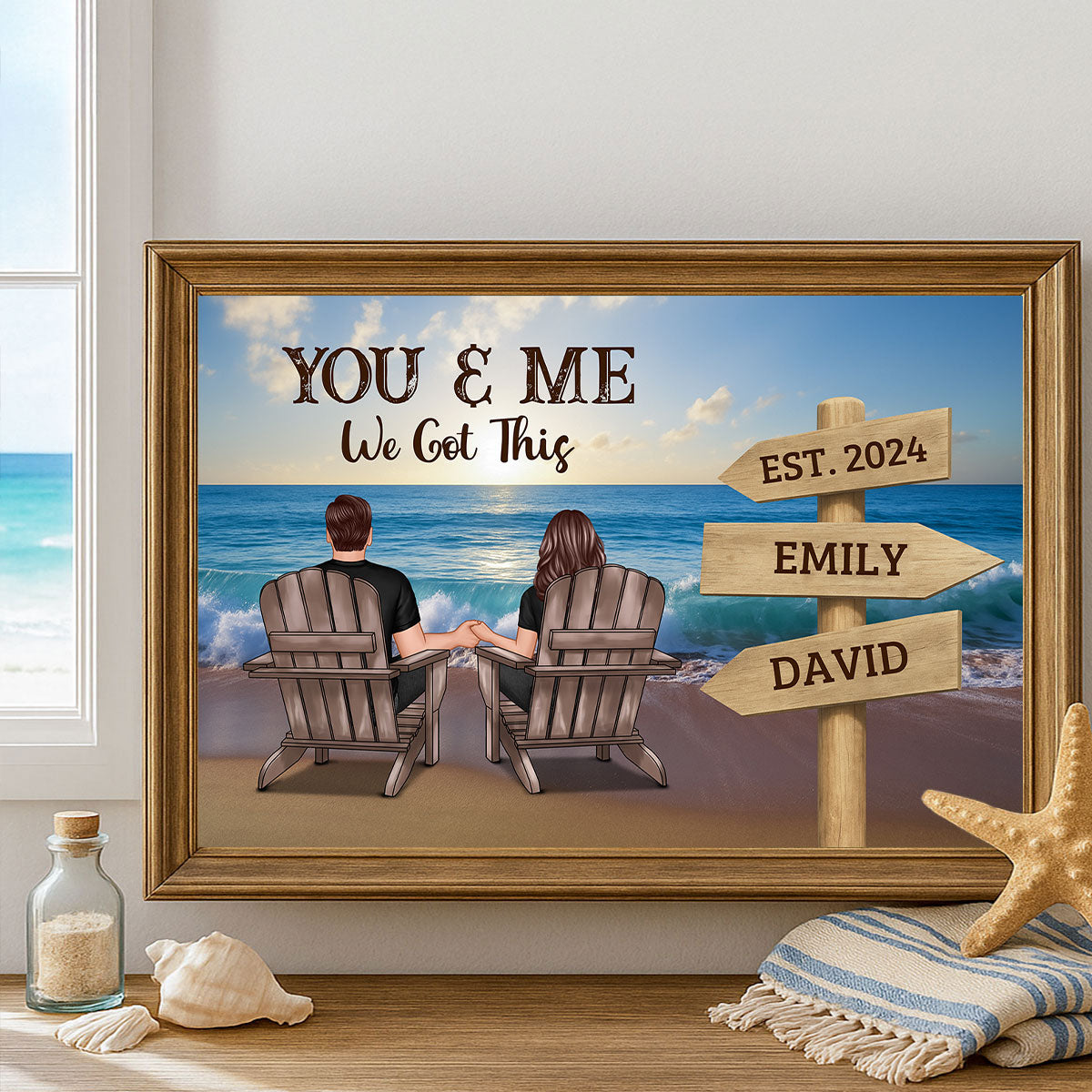 Seaside Signs of Us Personalized Poster, Anniversary Gift for Couples, for Him, for Her