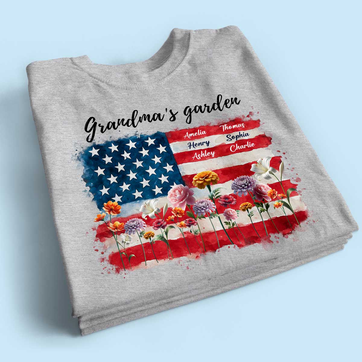 Grandma Garden Nation Flag Floral 4th Of July Personalized Shirt