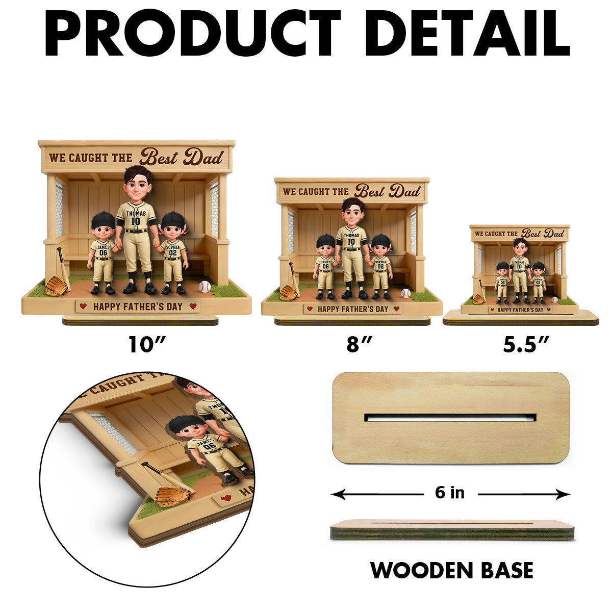 We Caught The Best Dad Baseball Dugout - Personalized 2-Layered Wooden Plaque - Father's Day Gift For Baseball Dad