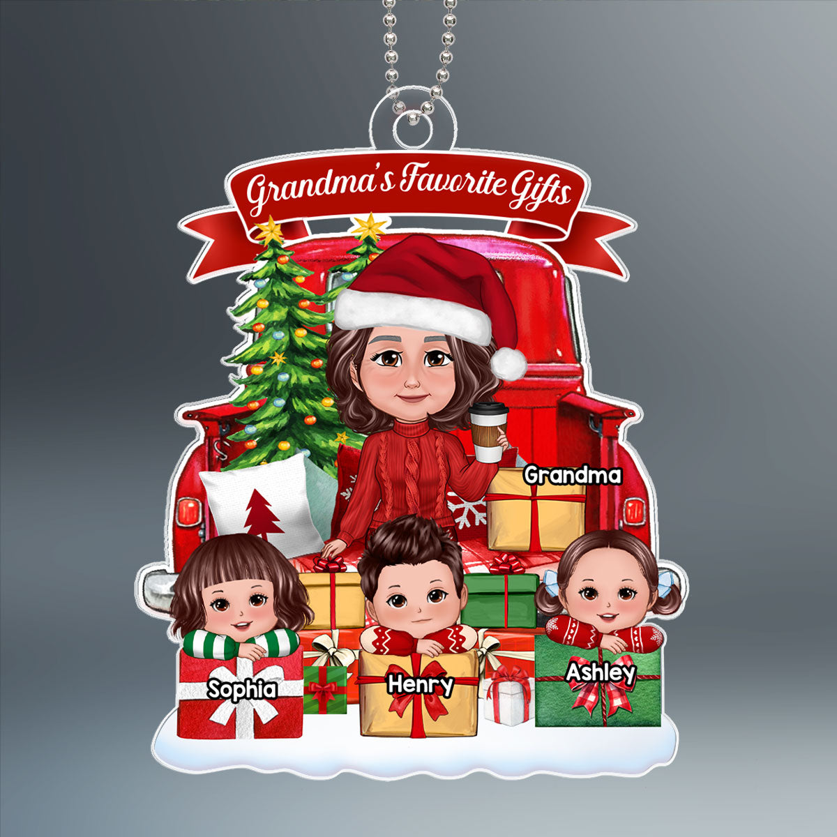 Grandma Sitting On Truck Back View Kids On Gifts Personalized Acrylic Ornament