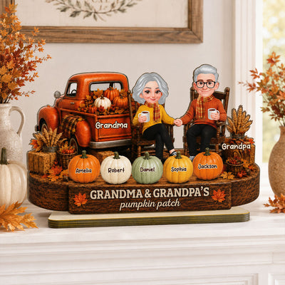 Fall Season Pumpkin Truck Grandma Grandpa Pumpkin Patch - Personalized 2-Layered Wooden Plaque - Fall Decor For Grandparents