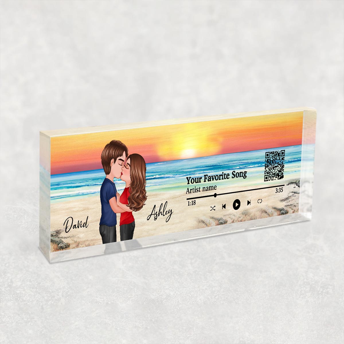 Couple Kissing Favorite Song QR Code Personalized Acrylic Block Plaque