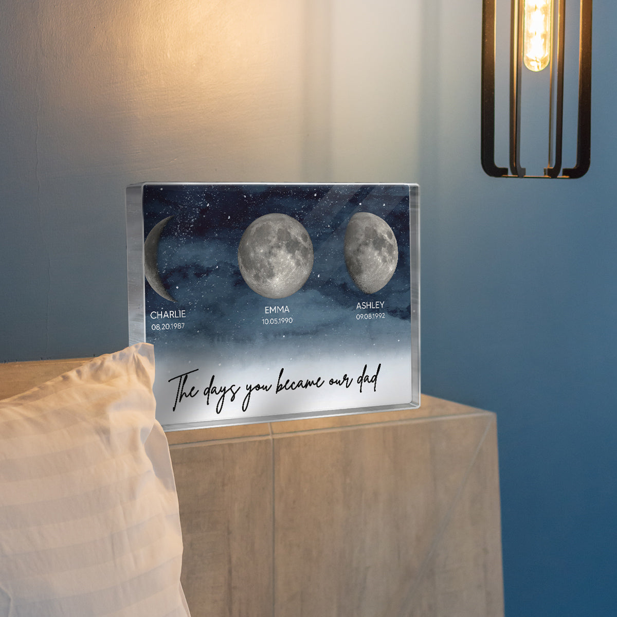 Starry Night Custom Birth Moon Phase The Days You Became Our Dad Personalized Rectangle Acrylic Block Plaque