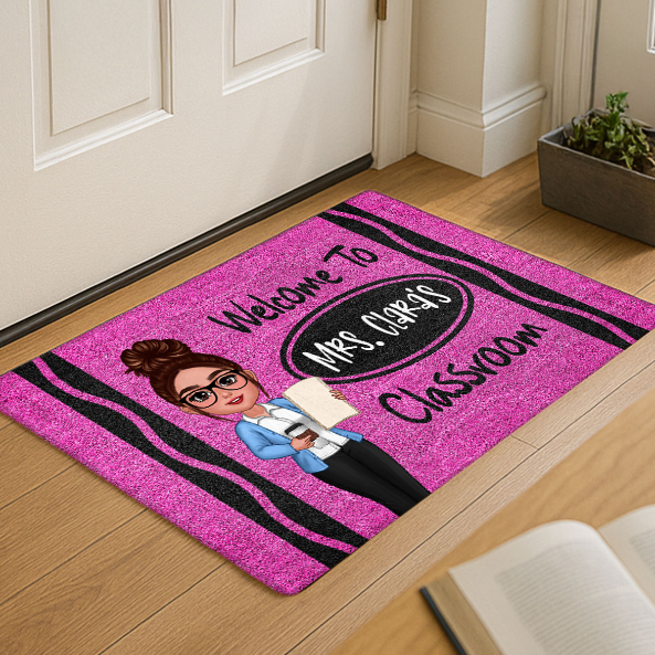 Teacher Crayon Welcome To Classroom - Personalized Doormat - Back To School Gift, Classroom Decoration