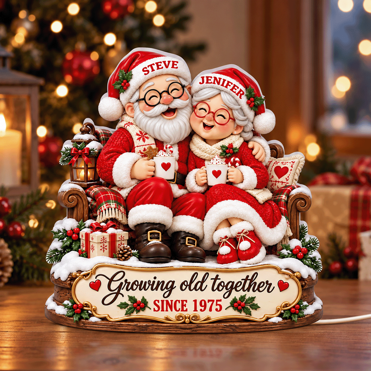 Santa Couple Growing Old Together - Personalized Light Box - Heartfelt & Thoughtful Christmas Gift for Her, for Him