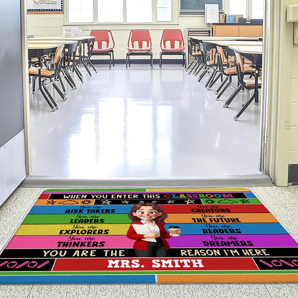 Cute Cartoon Teacher In This Classroom Colorful Personalized Doormat