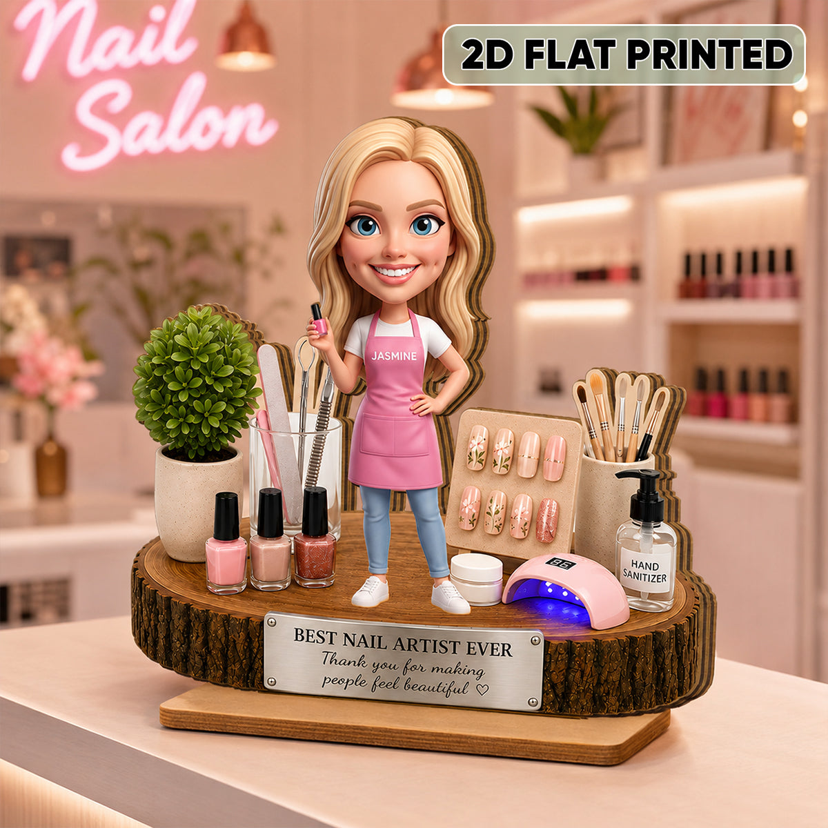 Nail Artist Custom Portrait from Photo - Personalized 2-Layered Wooden Plaque - Gift for Her, Salon Owner Gift