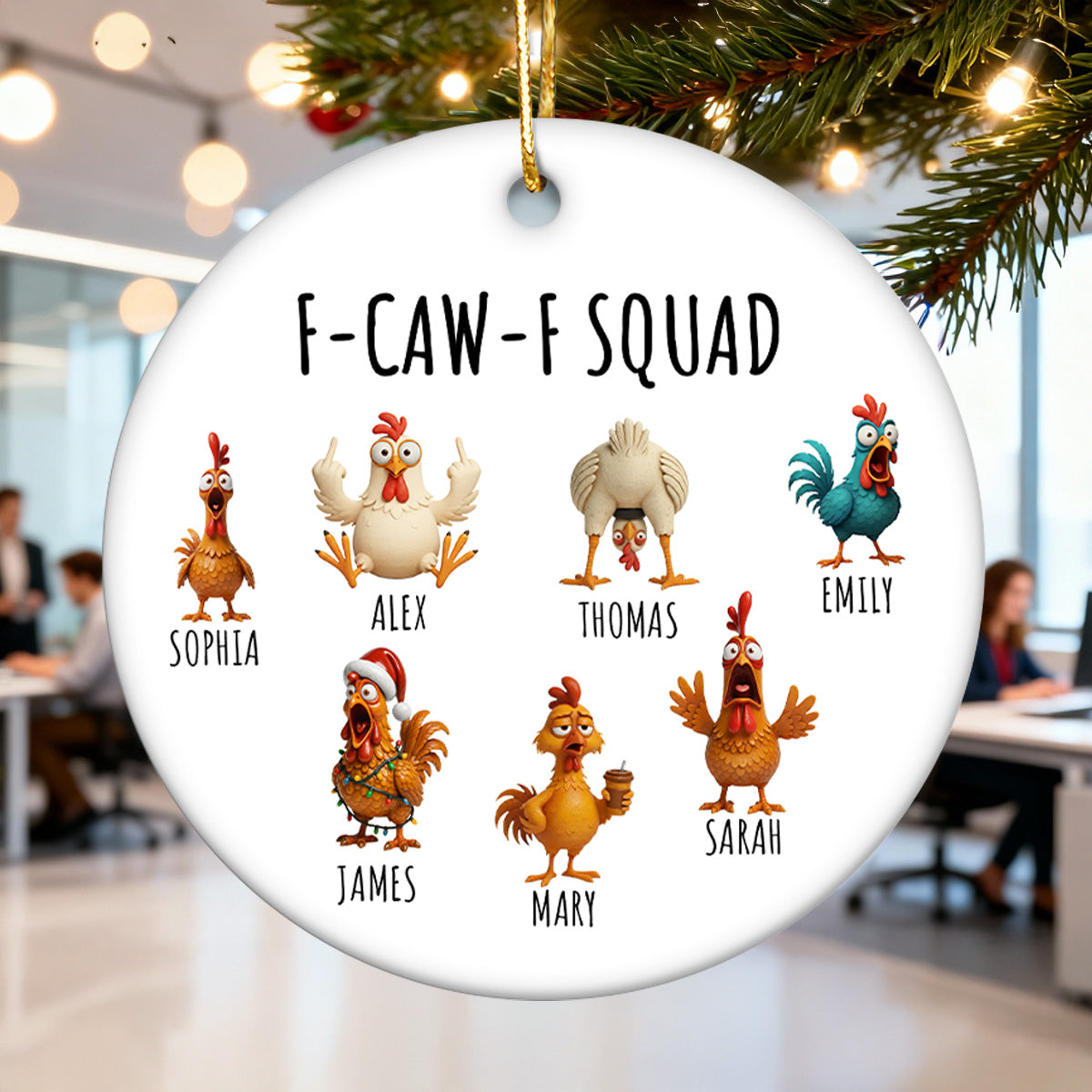 F-Caw-F Squad Funny Chicken Staff - Personalized Ceramic Ornament - Funny Gift For Coworkers, Colleagues