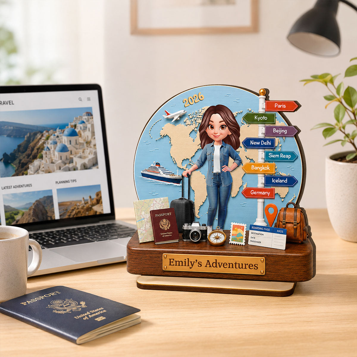 Traveling Destination Travel Adventure 2D Flat - Personalized Wooden Plaque