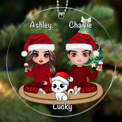 Couple Cute Fluffy Cats Sitting Christmas Personalized Acrylic Ornament