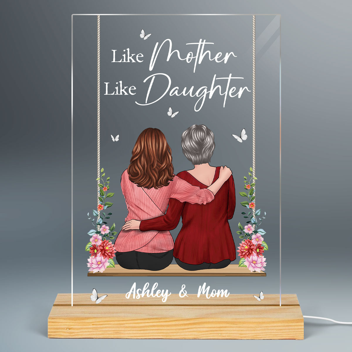 Mother And Daughter Sitting On Swing Personalized Rectangle LED Night Light
