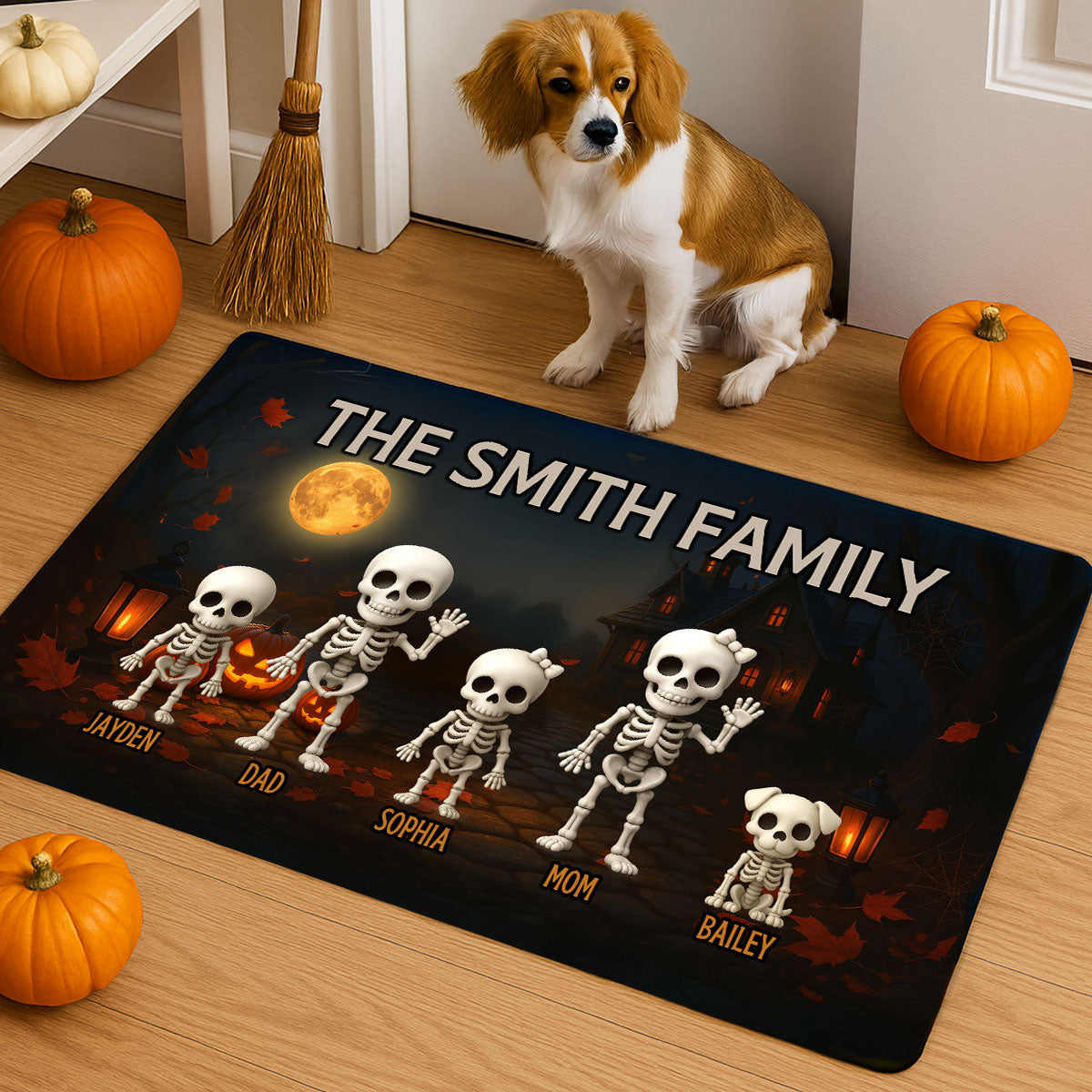 3D Effect Halloween Spooky Theme Funny Skeleton Family Personalized Doormat