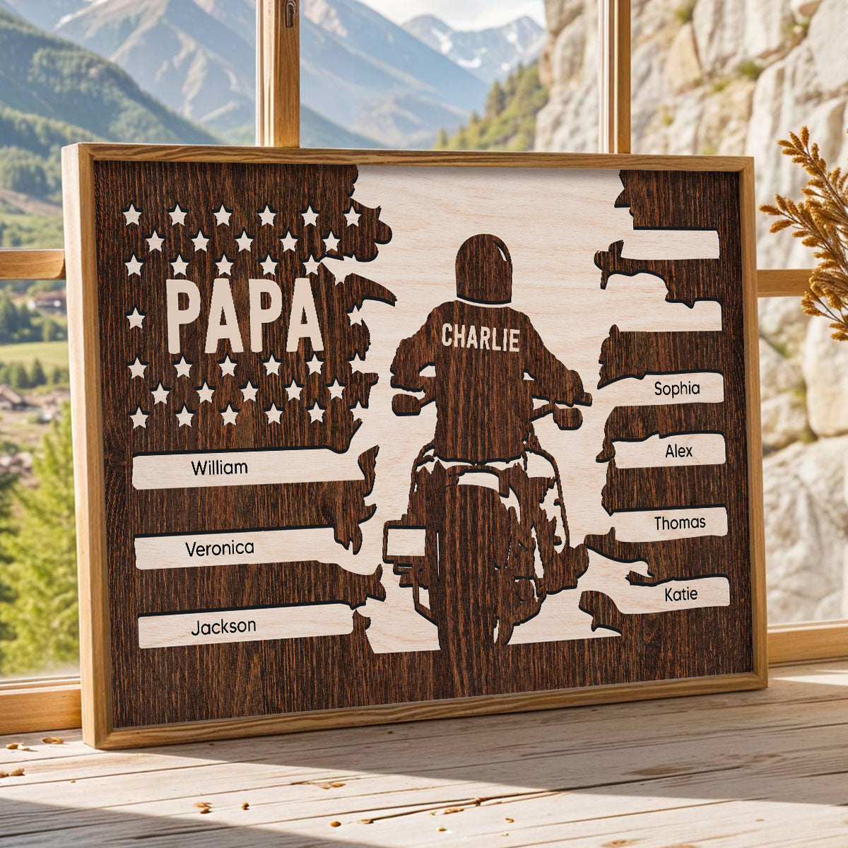 Best Biker Papa Grandpa Ever Nation Flag Kids Names Personalized Poster